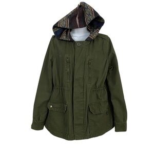 Olive Green Jacket Hooded Parka Large Cotton Utility Barn Chore